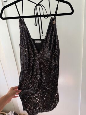 Free People Black Sequin V-Neck Slip